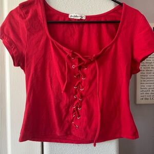 Charlotte Russe Red Crop Tie Front Blouse